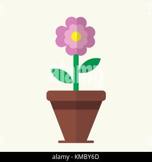 Flat cute pink flower bloom in brown pot vector Stock Vector