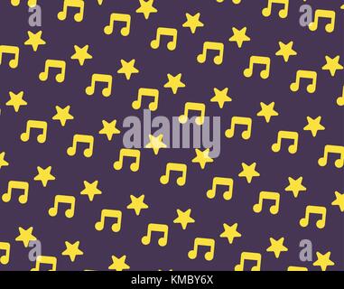 Yellow music and star icon pattern on dark purple background vector Stock Vector