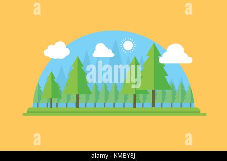 Natural landscape in the flat style. a beautiful forest.Vector illustration Stock Vector