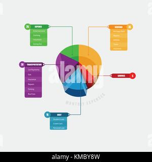 Colorful 3D chart info graphic with title menu bar and list tab bar. Stock Vector