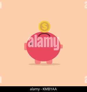 Pig bank with coin vector icon in simple style.Saving money concept.Vector illustration. Stock Vector