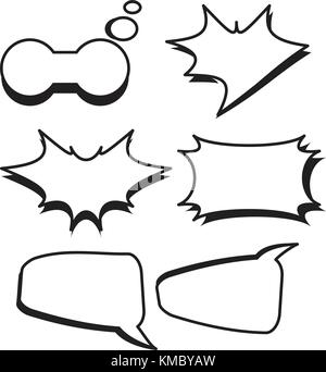 Cartoon bubbles text boxes set with blank text speech vector illustration.Set of comic chat bubbles. Stock Vector