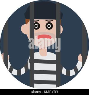 Flat thief man character in jail. Vector flat cartoon illustration Stock Vector