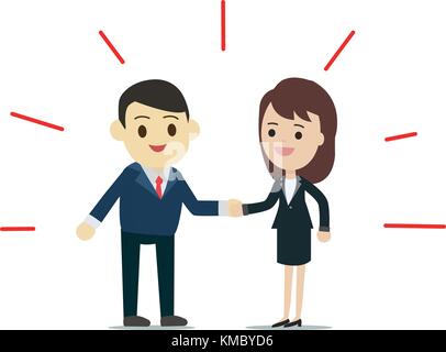 Business man and business woman shaking hands with abstract red line around them,Business contact concept vector illustration Stock Vector