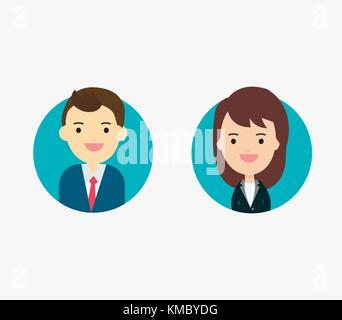 Flat vector businessman and businesswoman characters. Vector avatars profile picture to get job. Smiling happy people. Happy emotions. Vector portrait Stock Vector
