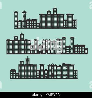 Set of Silhouette buildings ,town and city with green background vector illustration Stock Vector