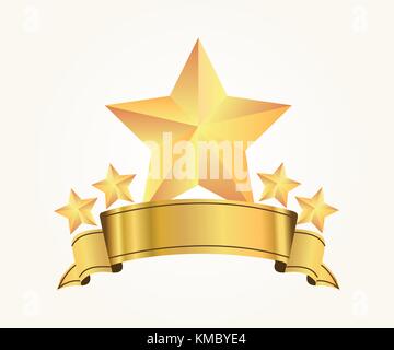 Five Golden stars with ribbon on soft background vector illustration.Rating of golden stars Stock Vector