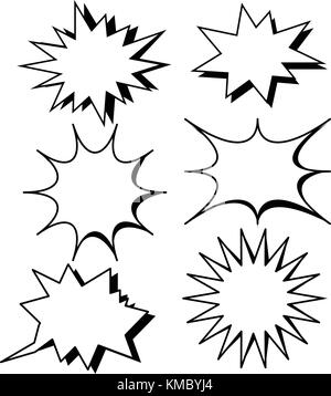 Blank template comic text speech bubble star set vector.Dialog empty box space with isolated white background.comics book sketch explosion sudden burs Stock Vector