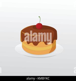 Birthday Chocolate Cake with cherry on dish and gradient background Stock Vector