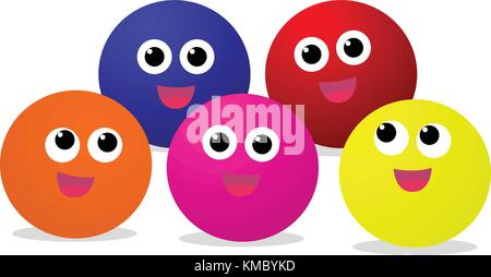 Colorful baby Balls with smiley face vector on white background Stock Vector