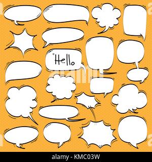Set of Cartoon, Comic Speech Bubbles, Empty Dialog Clouds in Pop Art Style. Stock Vector