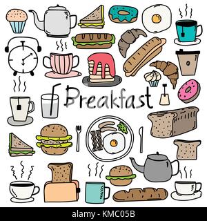 Hand Drawn Doodle Vector Breakfast Set. Vector Illustration. Stock Vector