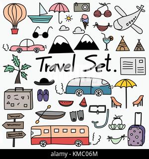 Hand Drawn Doodle Travel Set. Vector Illustration. Stock Vector