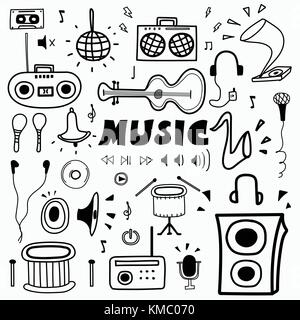 Hand Drawn Doodle Music Set. Vector Illustration. Stock Vector