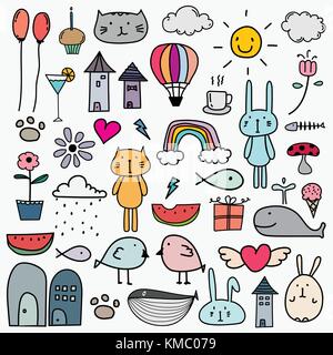 Hand Drawn Doodle Lovely Vector Set For Kid. Stock Vector