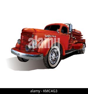 Retro Fire Truck Isolated on White background Stock Vector