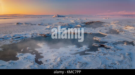 Winter Landscape, Lake Myvatn, Northern Iceland Stock Photo