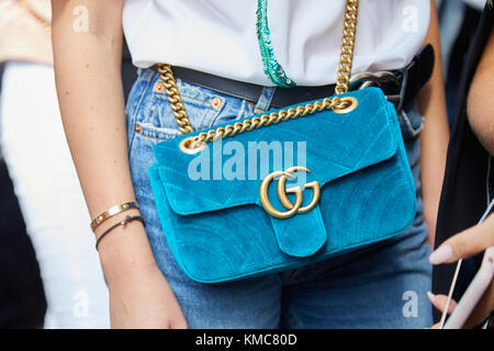 MILAN - SEPTEMBER 23: Man with Gucci shoes and Louis Vuitton bag before  Gabriele Colangelo fashion show, Milan Fashion Week street style on  September Stock Photo - Alamy