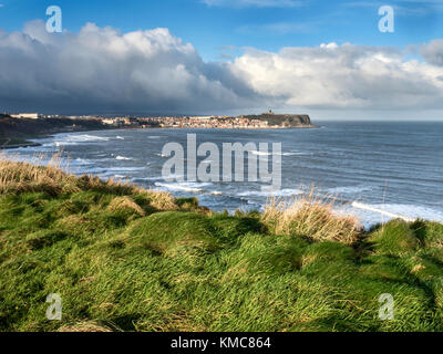View from the Cleveland Way Footpath across South Bay to Scarborough North Yorkshire England Stock Photo