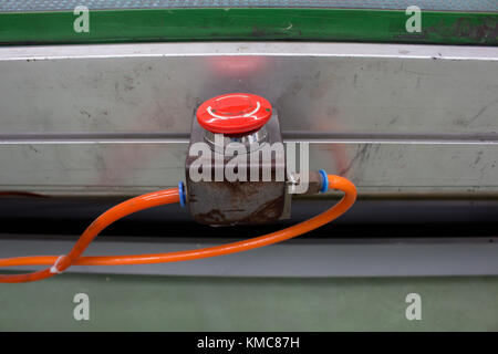 The Pneumatic switch, Emergency button, Emergency switch. Stock Photo