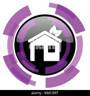 House pink violet modern design vector web and smartphone icon. Round button in eps 10 isolated on white background. Stock Vector