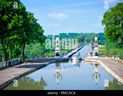 The canal bridge aqueduct designed by Eiffel crosses the Loire at Briare in the Loiret region of France, near Orleans and Gien Stock Photo