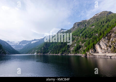 Lago del Sambuco is a reservoir above Fusio, in the municipality of Lavizzara, Ticino, Switzerland. Stock Photo