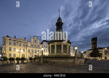 Marketplace of Wismar, Memorial Wasserkunst , Germany Stock Photo