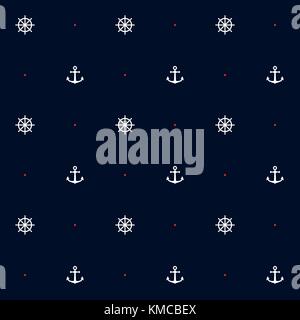 Seamless vector pattern with anchor and steering wheel Stock Vector