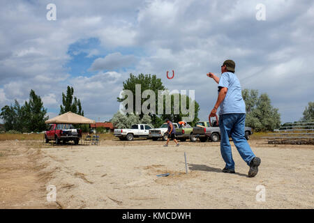 a game of horseshoes is played Stock Photo