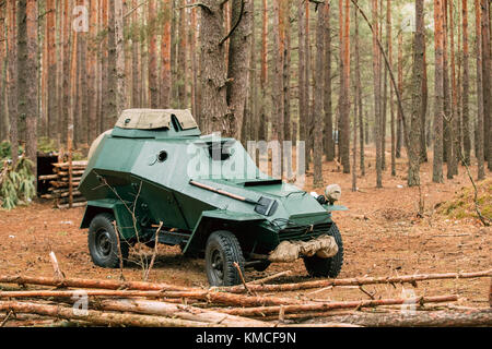 Russian Armored Soviet Scout Car BA-64 Of World War II In Autumn Forest. Stock Photo