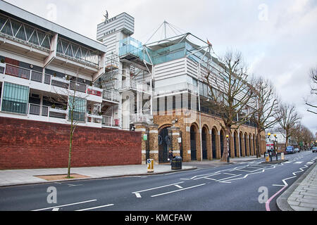 LONDON CITY - DECEMBER 25, 2016: The facade of Lord's Cricket Ground with an empty street on Christmas Day Stock Photo