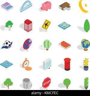 Business center icons set, isometric style Stock Vector
