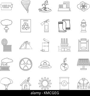 Catastrophic event icons set, outline style Stock Vector