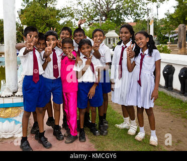 School children Agurukaramulla temple Stock Photo