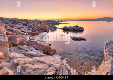 The sunrise in Kolymbithres beach of Paros island, Greece Stock Photo