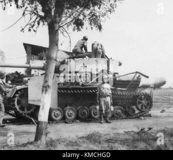 German World War Two Panzer Mark iii tank, crossing a river on the ...