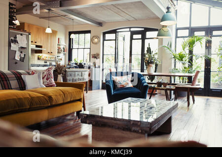 Home showcase open plan living room, dining room and kitchen Stock Photo