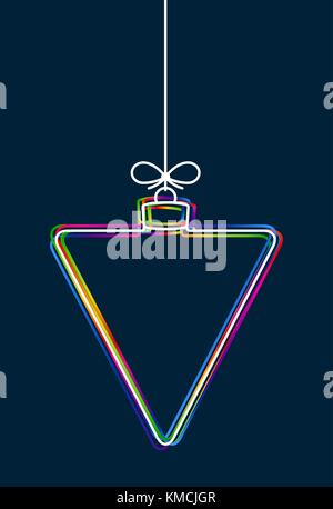Vector hanging abstract colorful Christmas ball on a string with a bow consisting of multicolored outlines on dark blue background. Stock Vector