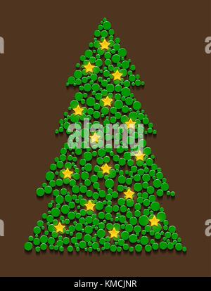 Vector abstract decorated conifer consisting of stars with shadow on brown background. Stock Vector