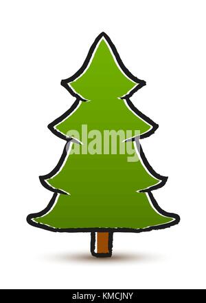 Vector drawing conifer isolated on white background. Stock Vector