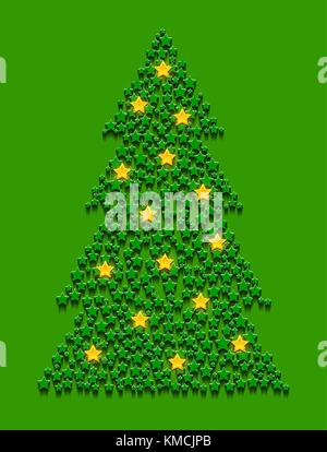 Vector abstract decorated conifer consisting of stars with shadow on green background. Stock Vector