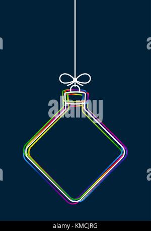 Vector hanging abstract colorful Christmas ball on a string with a bow consisting of multicolored outlines on dark blue background. Stock Vector