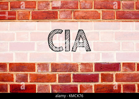 Conceptual announcement text caption inspiration showing CIA . Business concept for Abbreviation written on old brick background with space Stock Photo