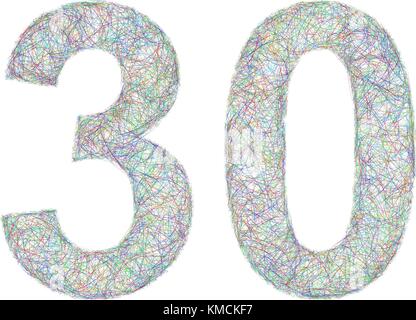 Colorful sketch anniversary design - number 30 Stock Vector
