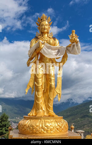 Golden statue of Buddhist female god at Buddha Dordenma temple, Kuensel Phodrang Nature Park, Thimphu, Bhutan, Asia Stock Photo