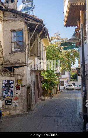 Small alley with ramshackle houses, Kaleici, the old town of Antalya, turkish riviera, Turkey Stock Photo