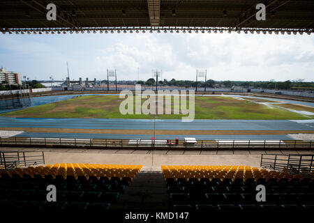 Macapa, Brazil. 17th Nov, 2017. View of the Zerao soccer stadium in Macapa, Brazil, 17 November 2017. Measurements show that the equator draws through this arena without touching the centre line. Credit: Autumn Sonnichsen/dpa/Alamy Live News Stock Photo