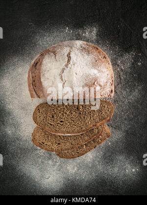 Sliced homemade sourdough rye bread top view Stock Photo