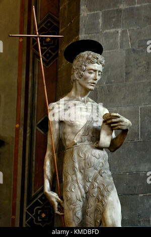 Saint John the Baptist wearing animal skin & carrying delicate staff 1450 National Museum of Bargello , The Bargello, Palazzo del Bargello, Florence, Italy. Stock Photo